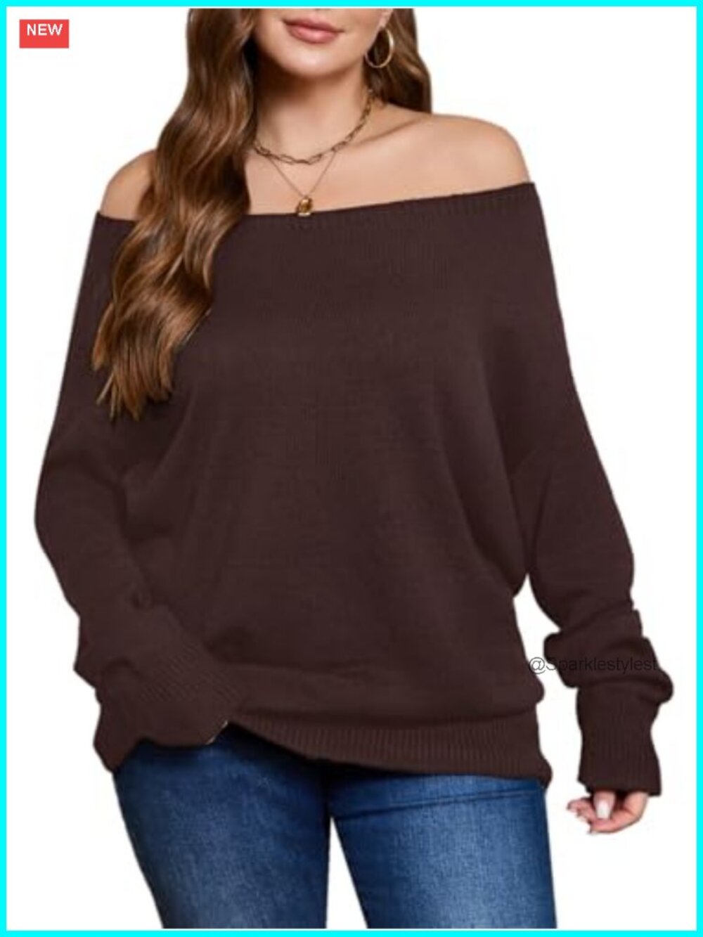 Plus Size Off Shoulder Sweater Long Sleeve Knit Pullover Tunic